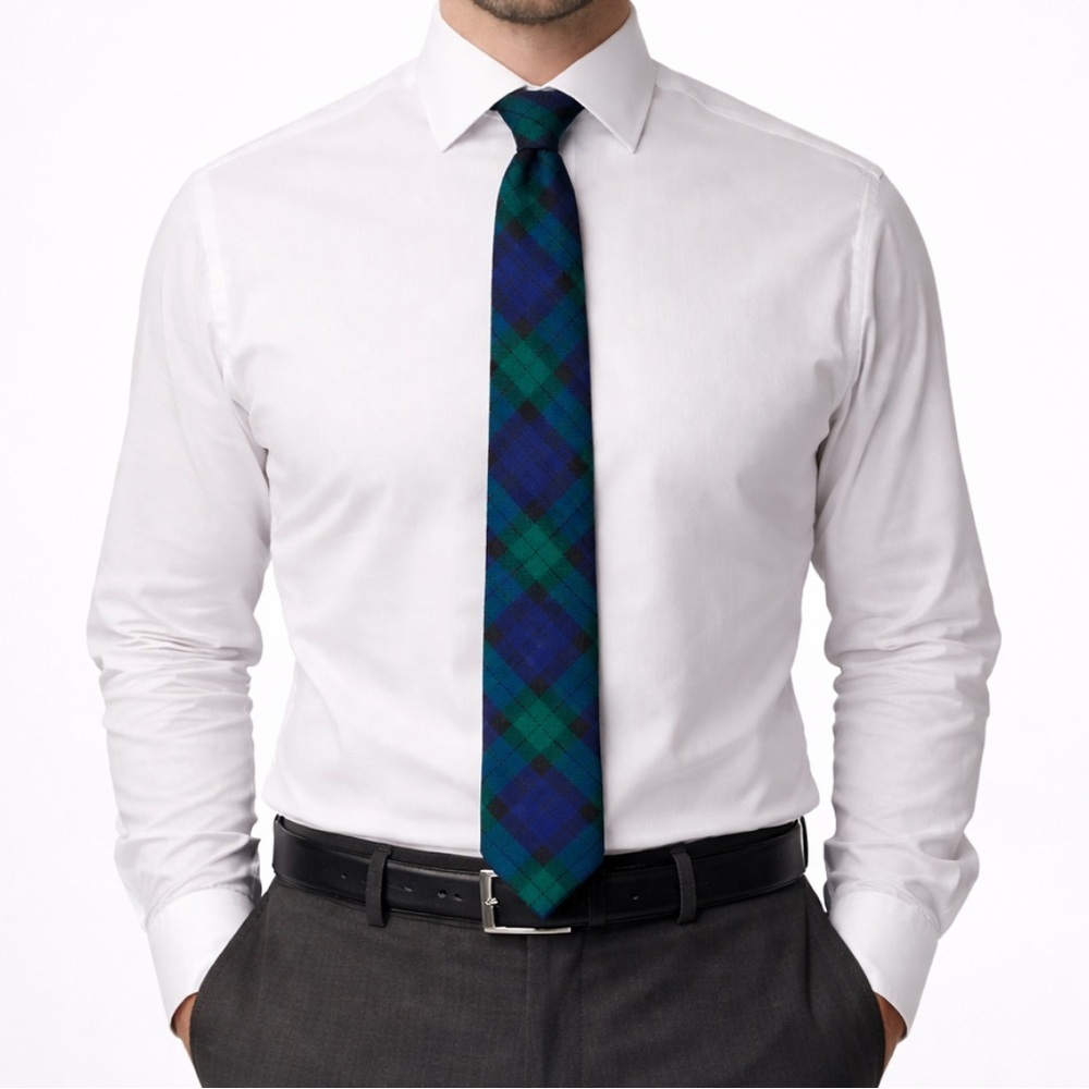 Campbell Tartan Made in Scotland 100% Wool Neck Tie Blue Green Plaid 58” X 3”